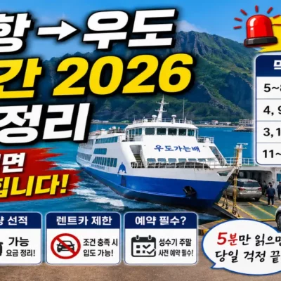 2026 성산항 우도 배시간·예약·가격·막배 시간표·렌트카 차량 선적